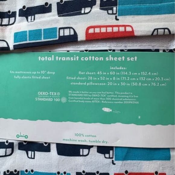 NEW Pillowfort Total Transit Toddler Bed Sheets Car Trucks White Blue Red Cotton - Picture 3 of 3